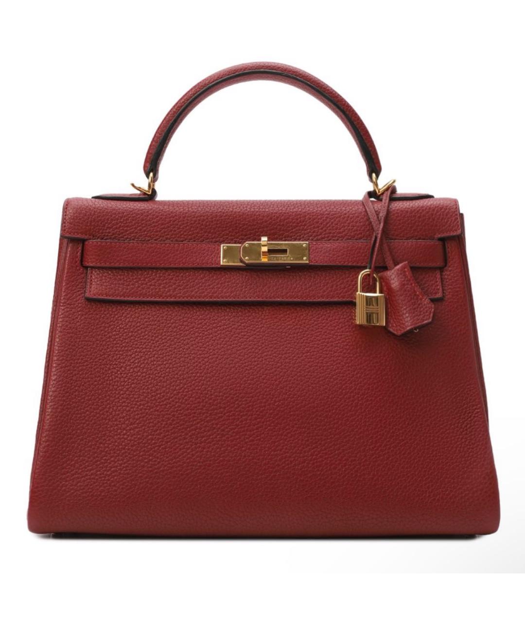 HERMES Бордовая кожаная сумка с короткими ручками, фото 5