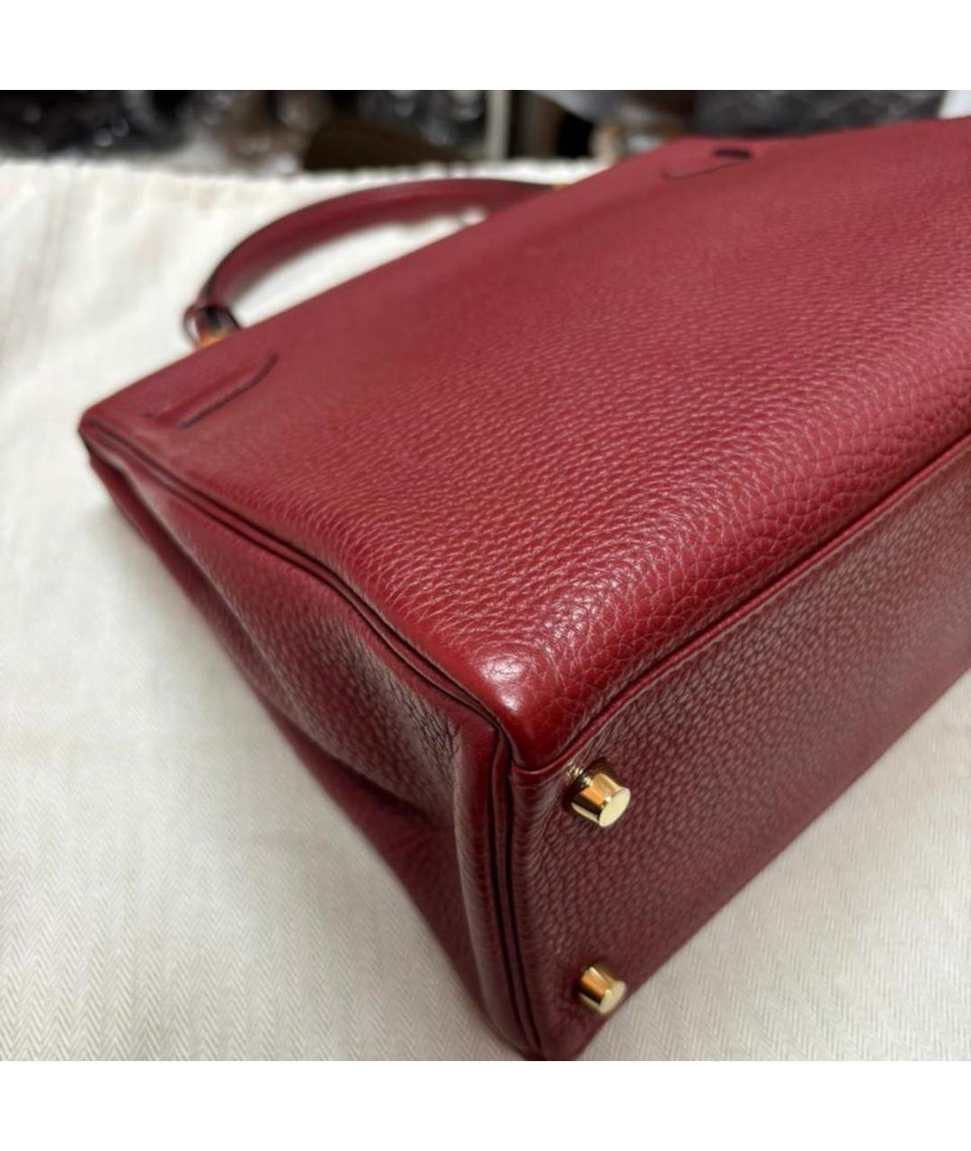HERMES Бордовая кожаная сумка с короткими ручками, фото 3