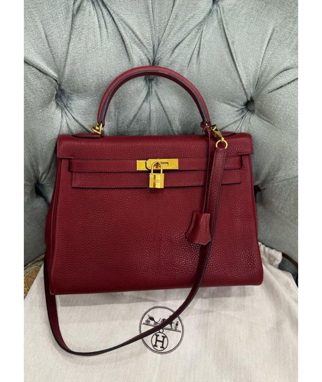 HERMES Бордовая кожаная сумка с короткими ручками, фото 2