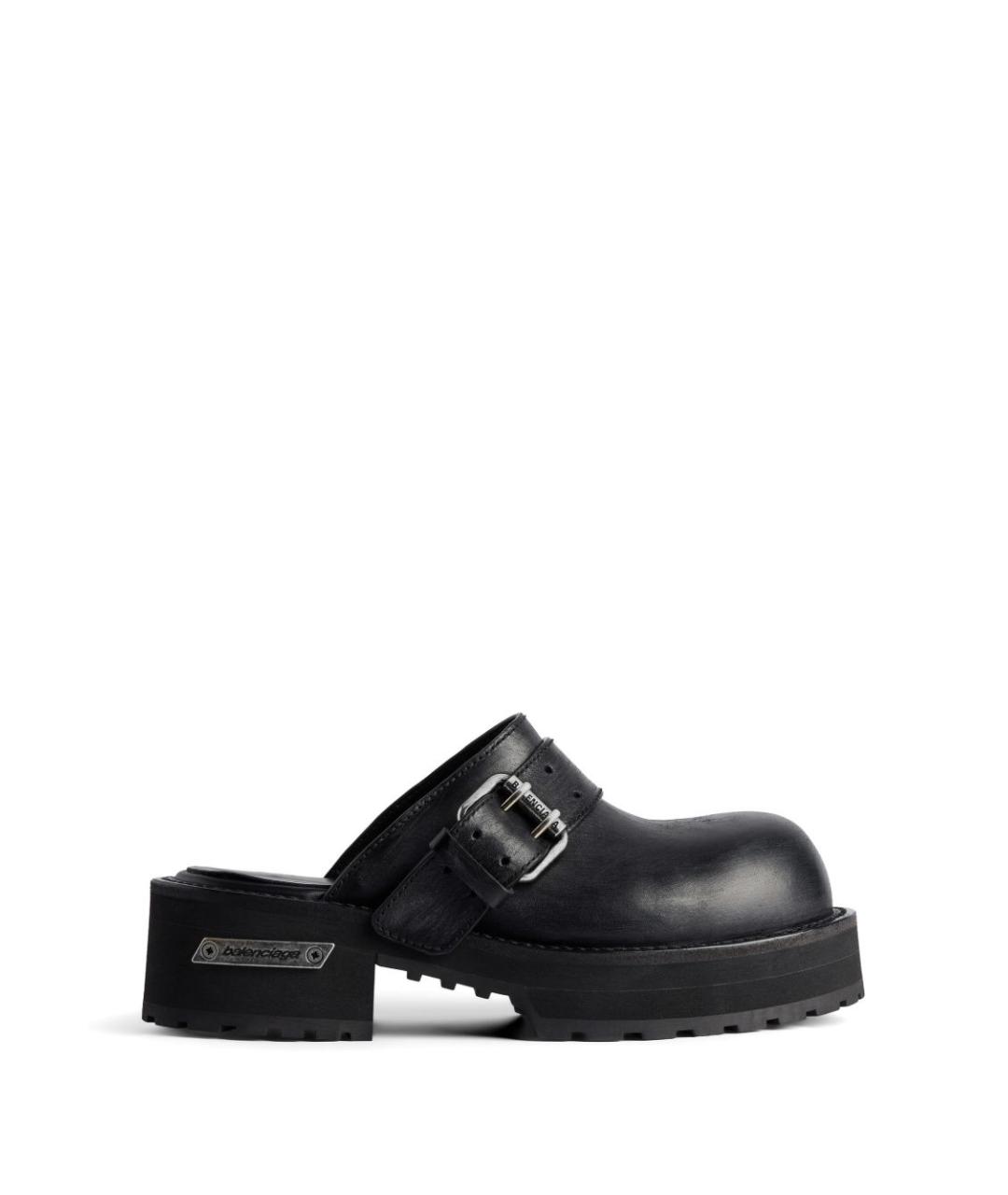 BALENCIAGA Черные кожаные шлепанцы, фото 1