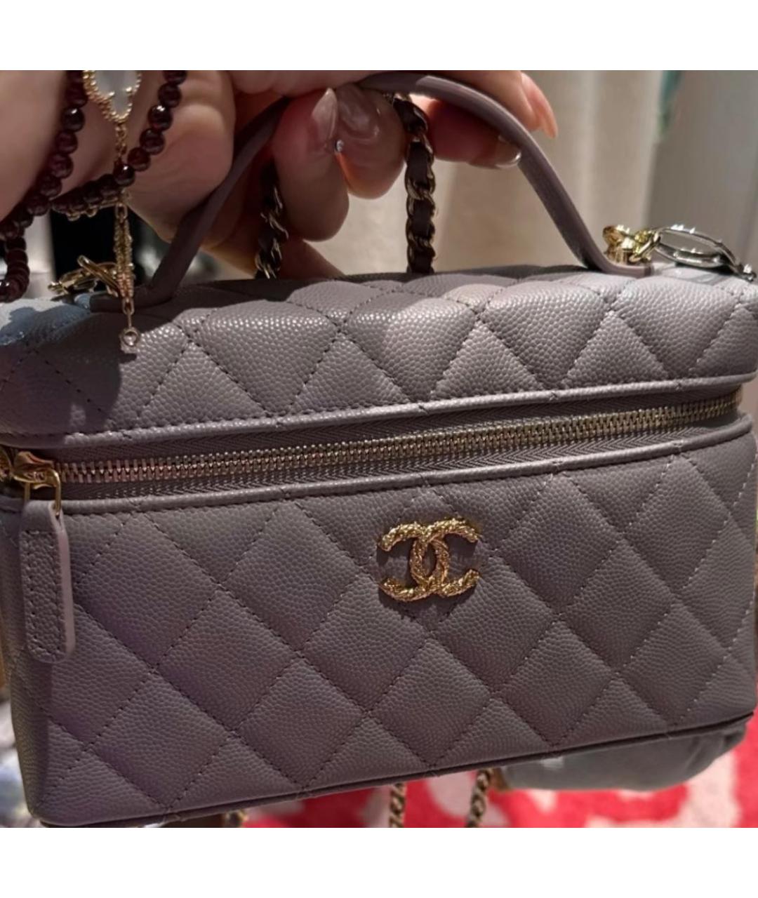 CHANEL Серая кожаная сумка с короткими ручками, фото 6