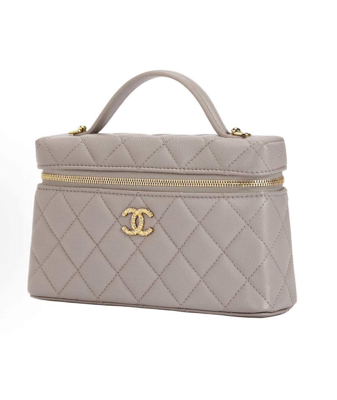 CHANEL Серая кожаная сумка с короткими ручками, фото 2