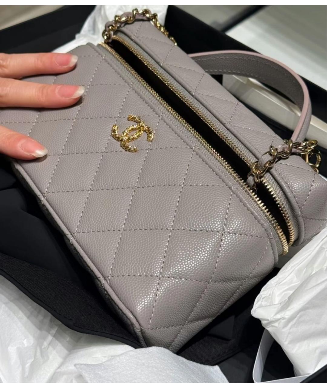 CHANEL Серая кожаная сумка с короткими ручками, фото 7