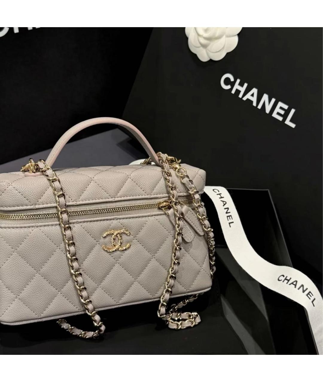 CHANEL Серая кожаная сумка с короткими ручками, фото 8