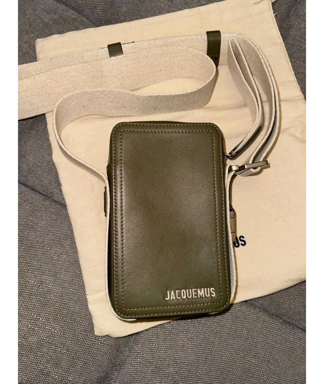 JACQUEMUS Хаки кожаная сумка на плечо, фото 7