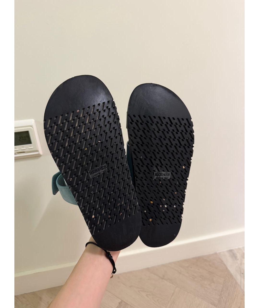 HERMES Голубые замшевые шлепанцы, фото 8