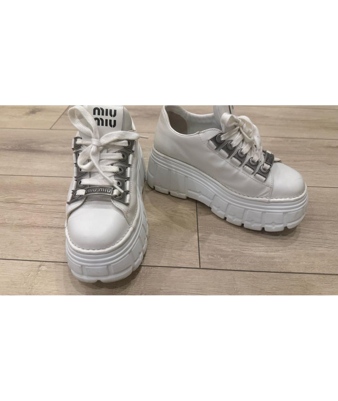 MIU MIU Белые кожаные кроссовки, фото 7