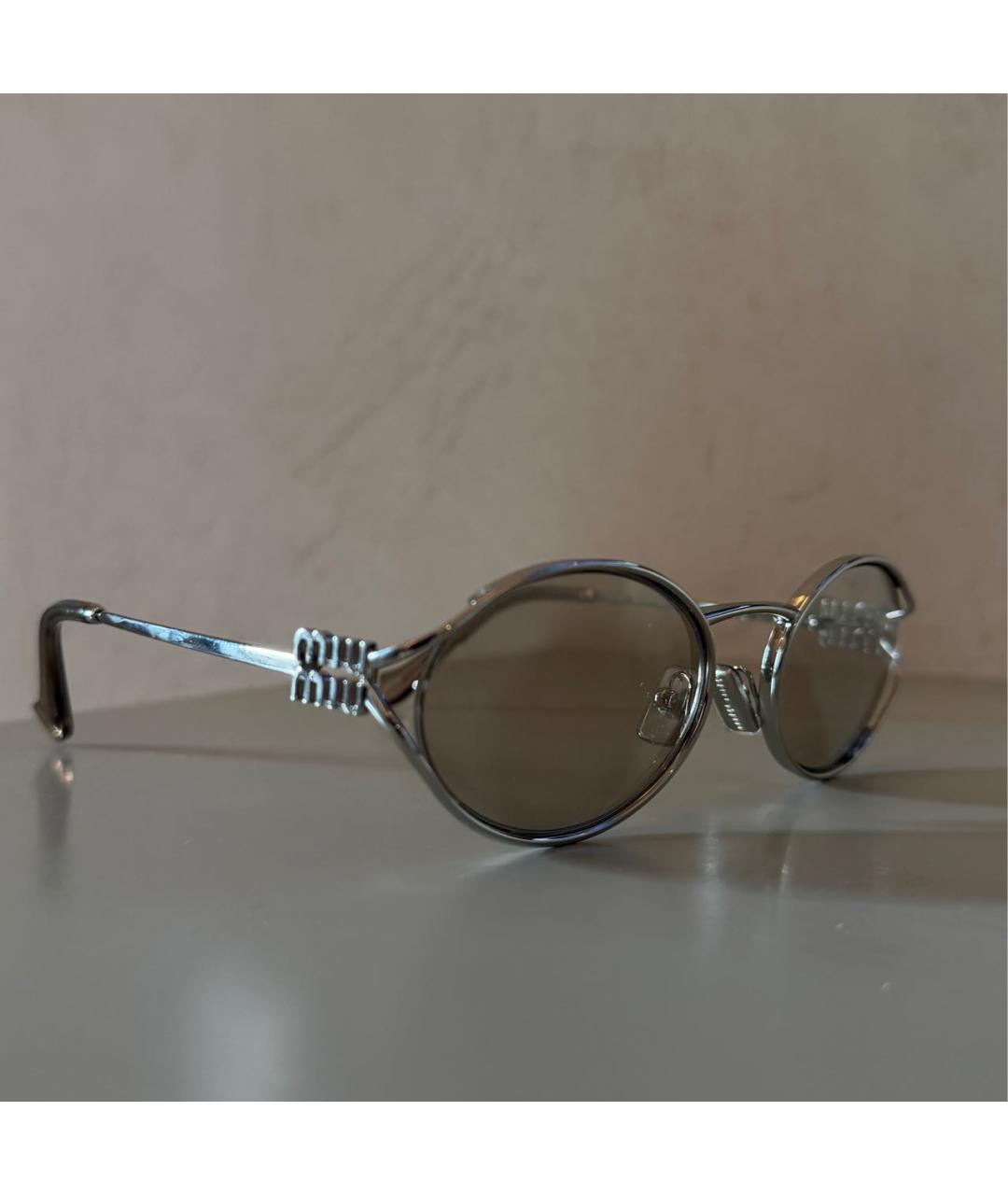 MIU MIU Серебряные металлические солнцезащитные очки, фото 5