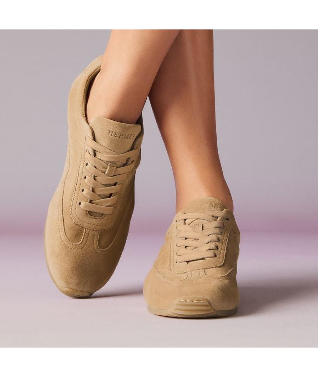 HERMES Бежевые замшевые кеды, фото 3