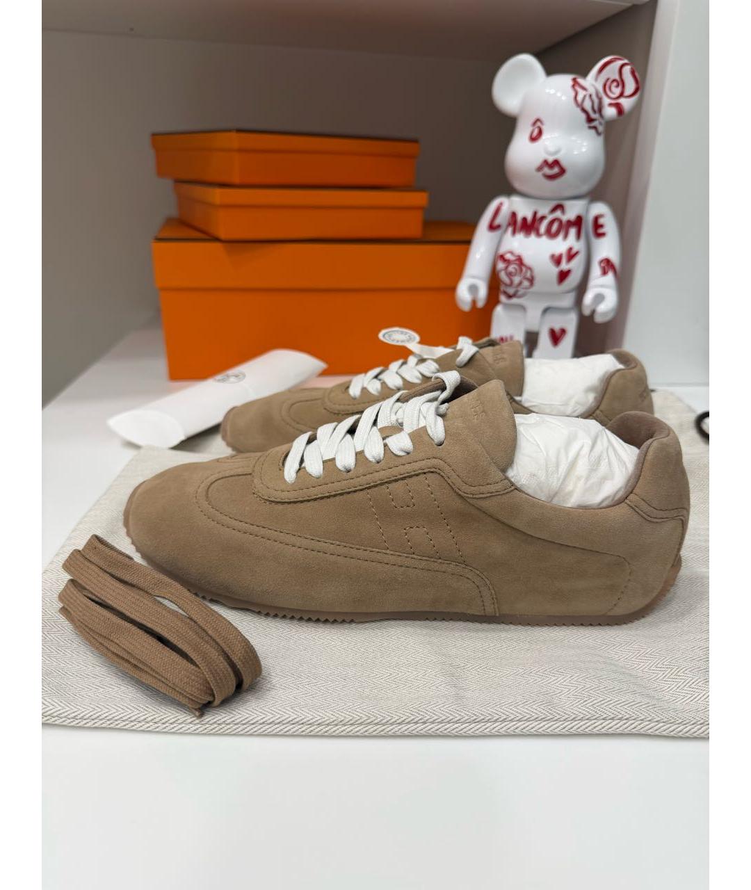 HERMES Бежевые замшевые кеды, фото 2