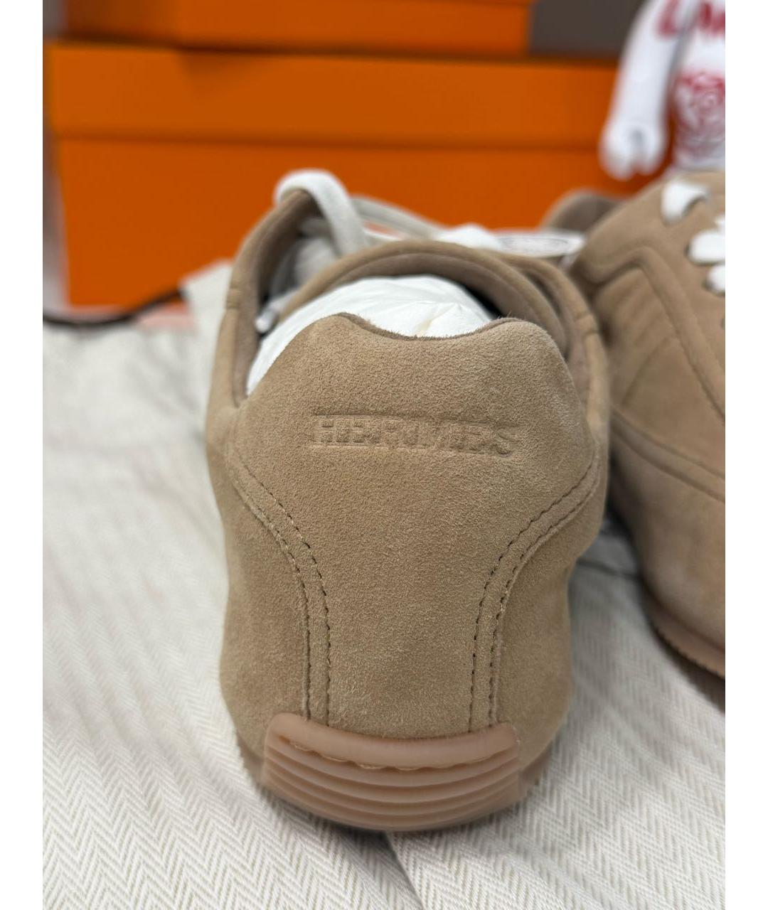 HERMES Бежевые замшевые кеды, фото 5
