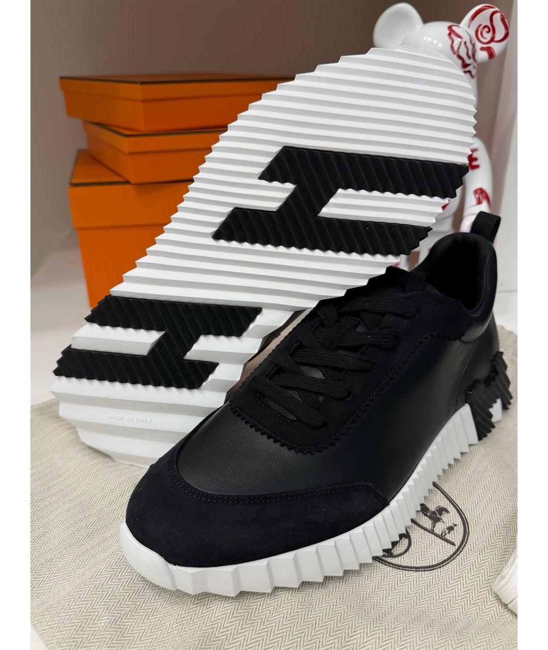 HERMES Черные кожаные кроссовки, фото 4