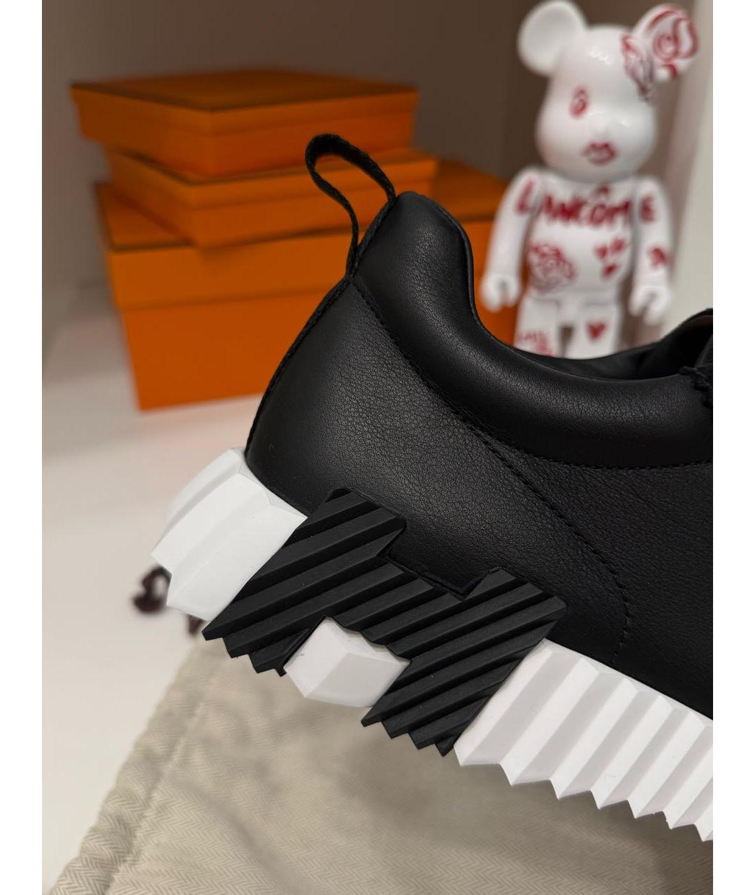 HERMES Черные кожаные кроссовки, фото 3