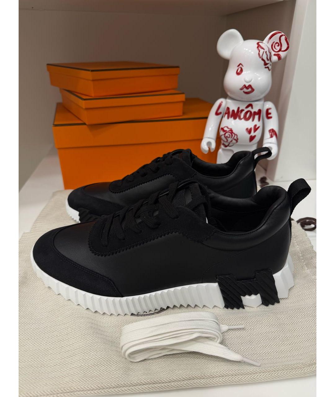 HERMES Черные кожаные низкие кроссовки / кеды, фото 2