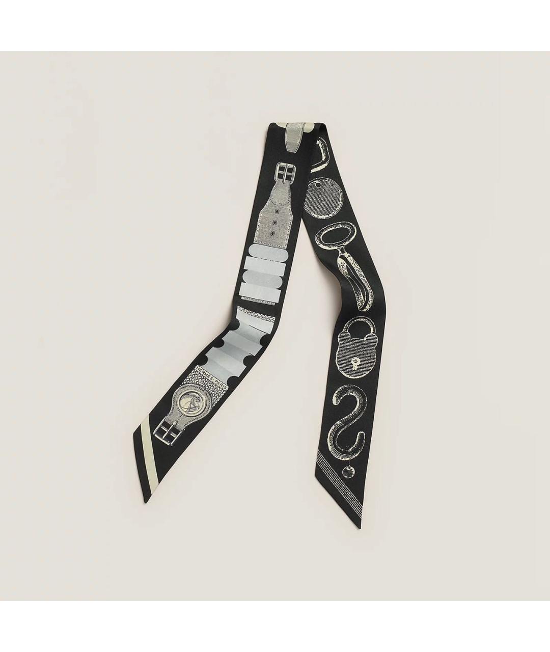 HERMES Черный шелковый платок, фото 5