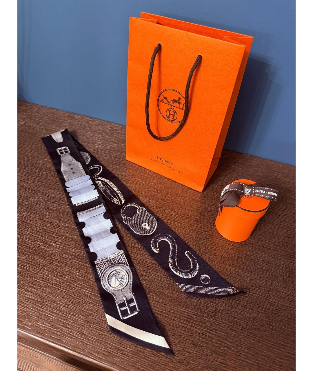 HERMES Черный шелковый платок, фото 3