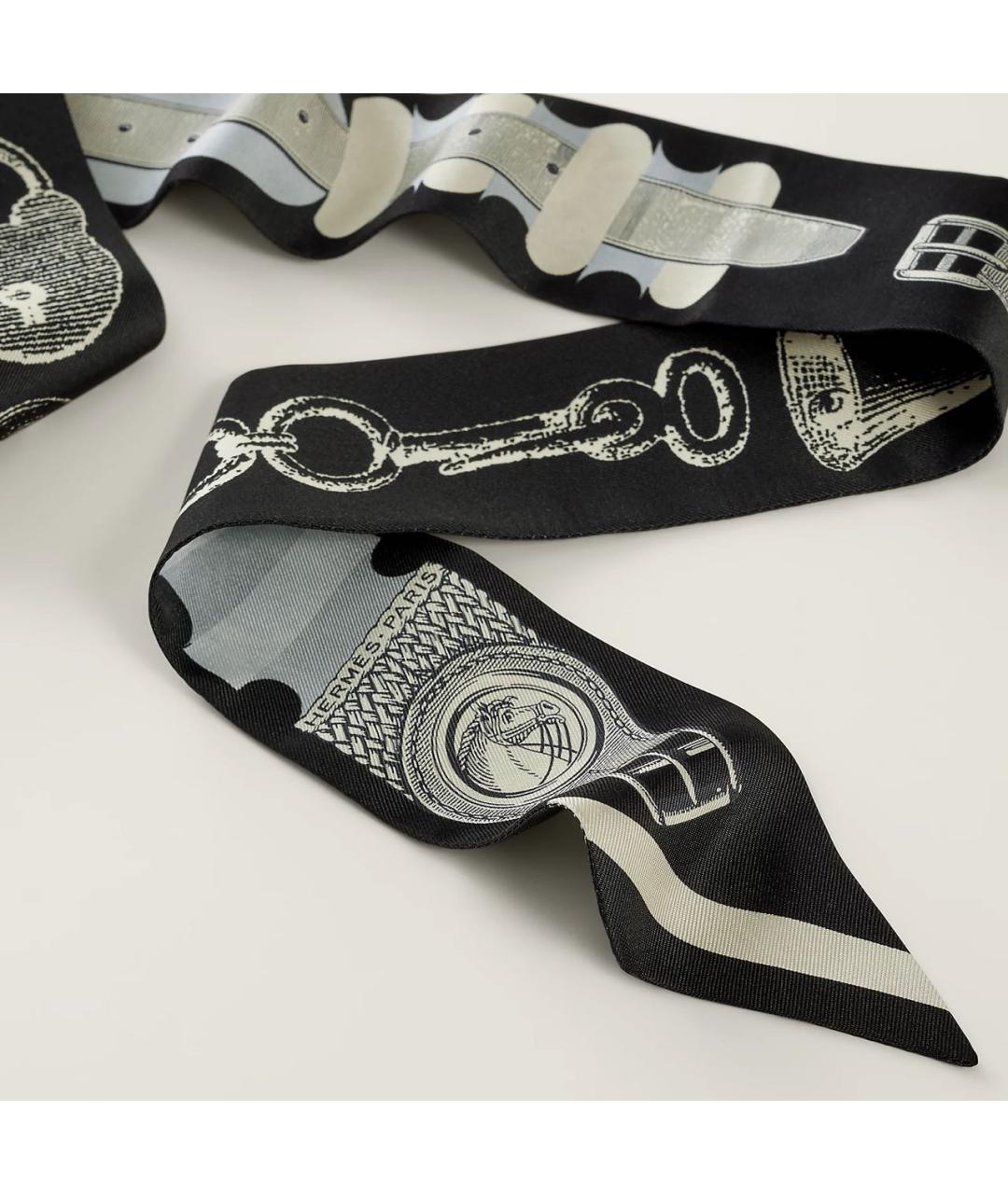 HERMES Черный шелковый платок, фото 2