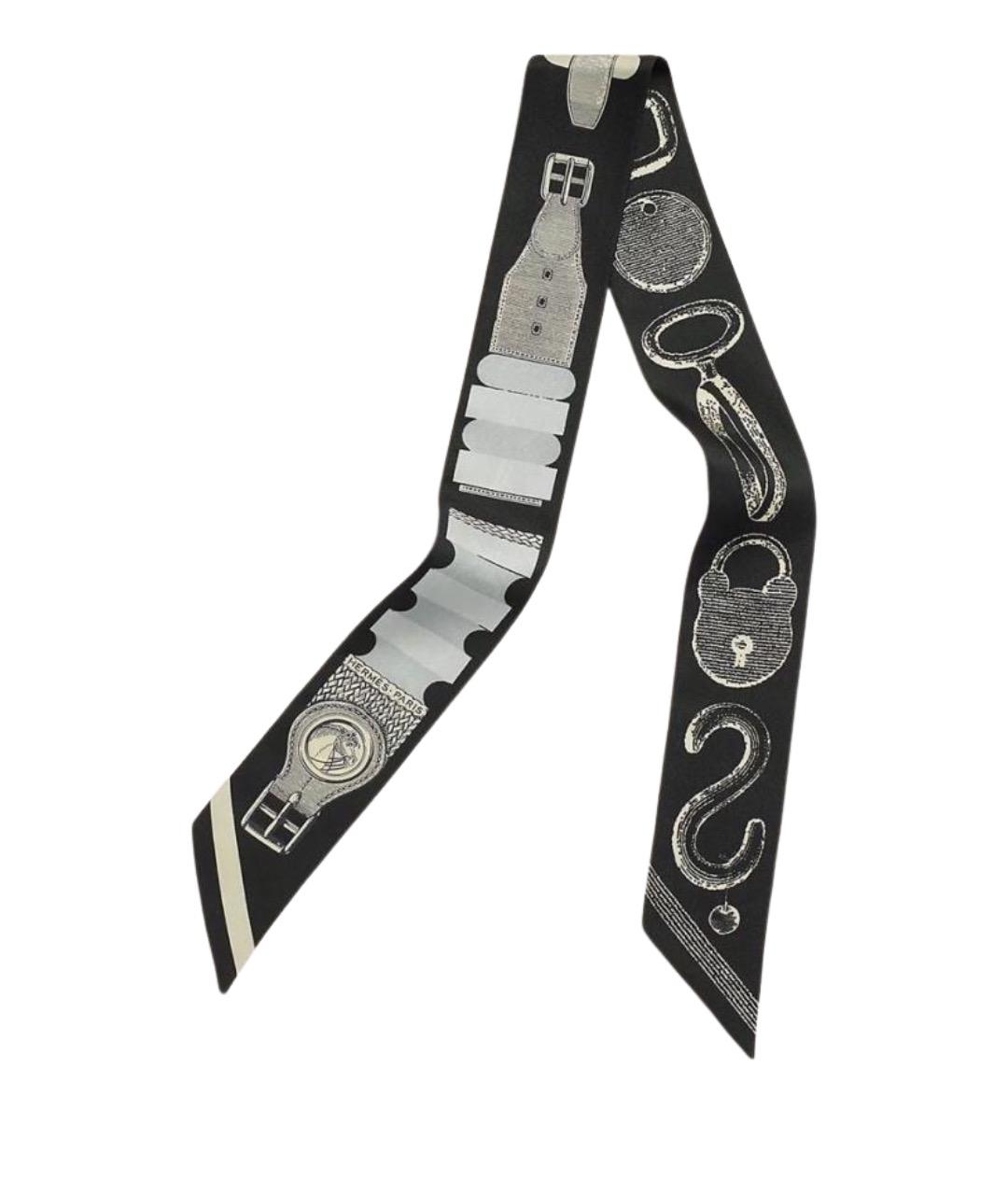 HERMES Черный шелковый платок, фото 1