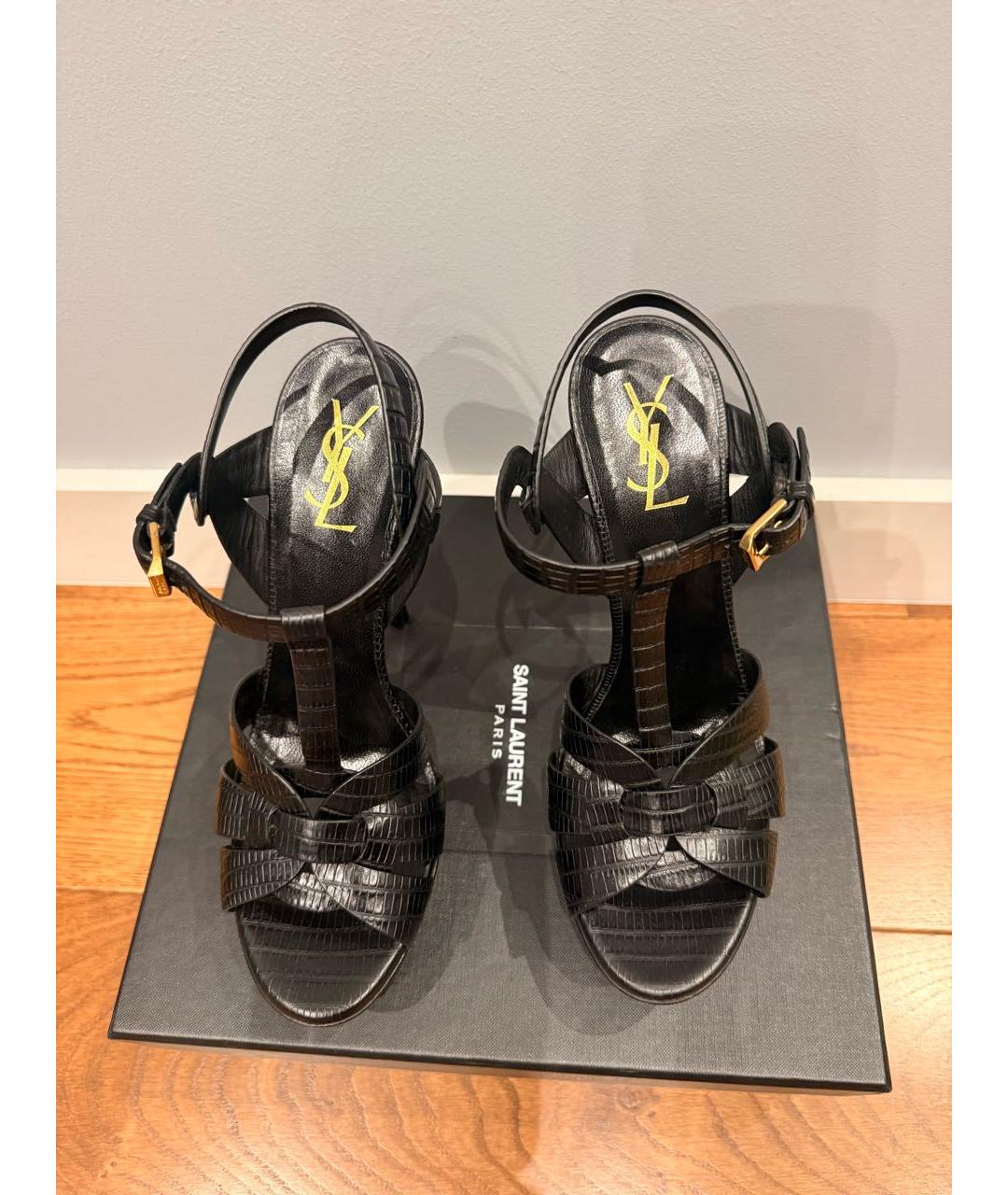 SAINT LAURENT Черные кожаные босоножки, фото 4