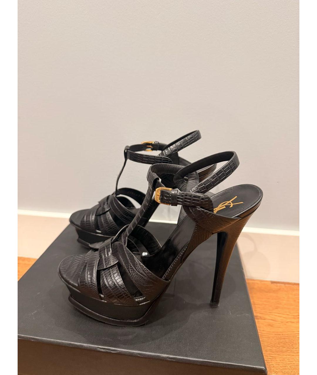 SAINT LAURENT Черные кожаные босоножки, фото 2