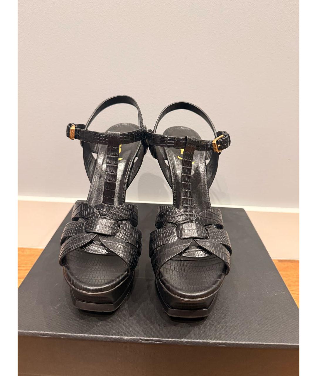 SAINT LAURENT Черные кожаные босоножки, фото 3