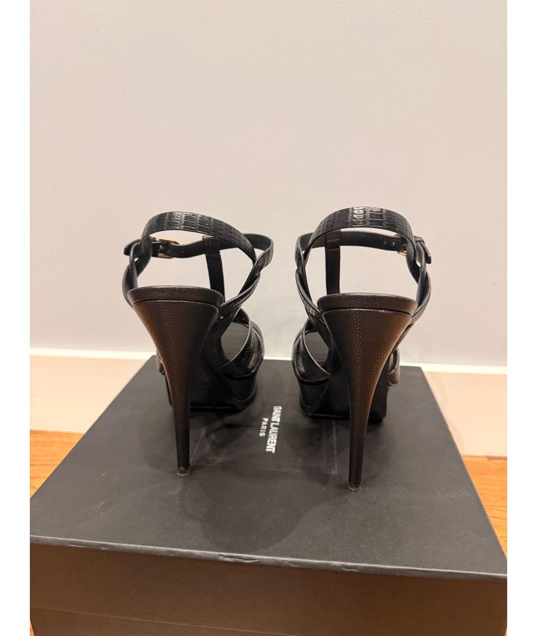 SAINT LAURENT Черные кожаные босоножки, фото 5