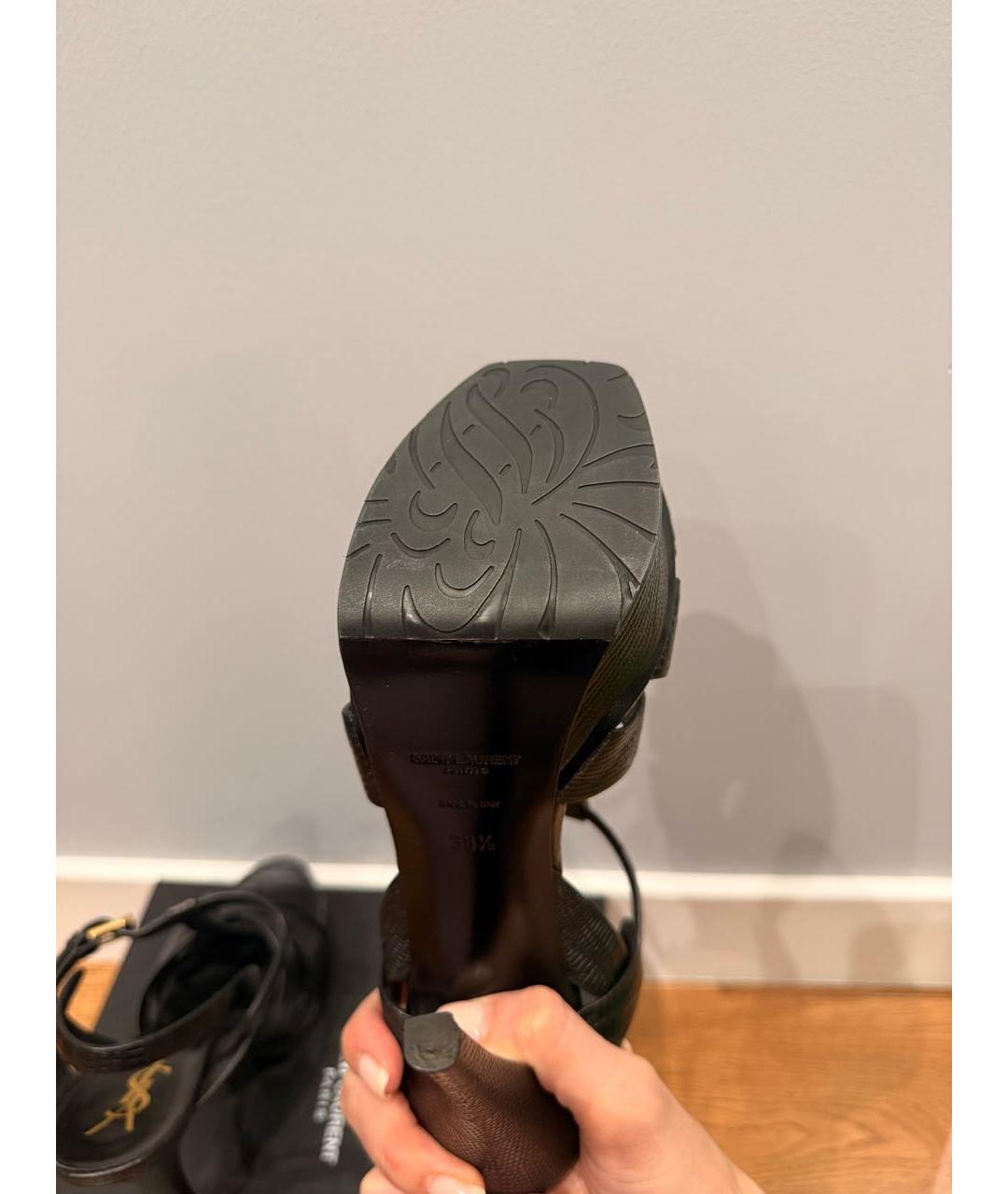 SAINT LAURENT Черные кожаные босоножки, фото 6