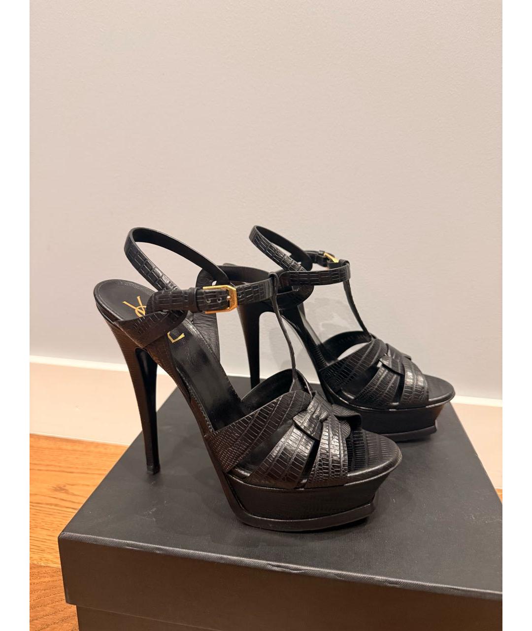 SAINT LAURENT Черные кожаные босоножки, фото 8