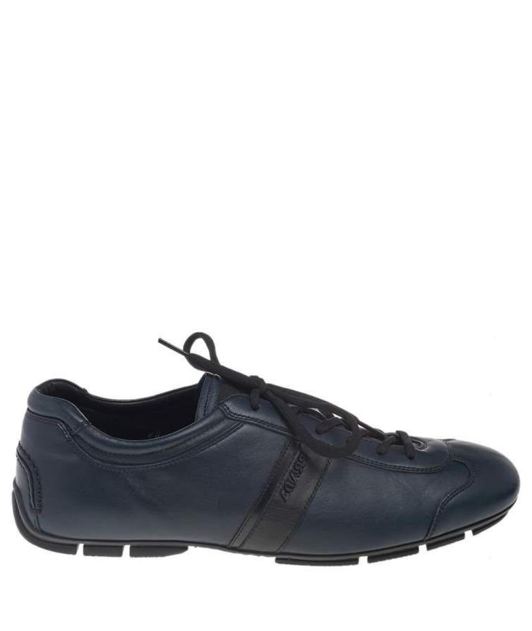 PRADA Темно-синие кожаные кроссовки, фото 1