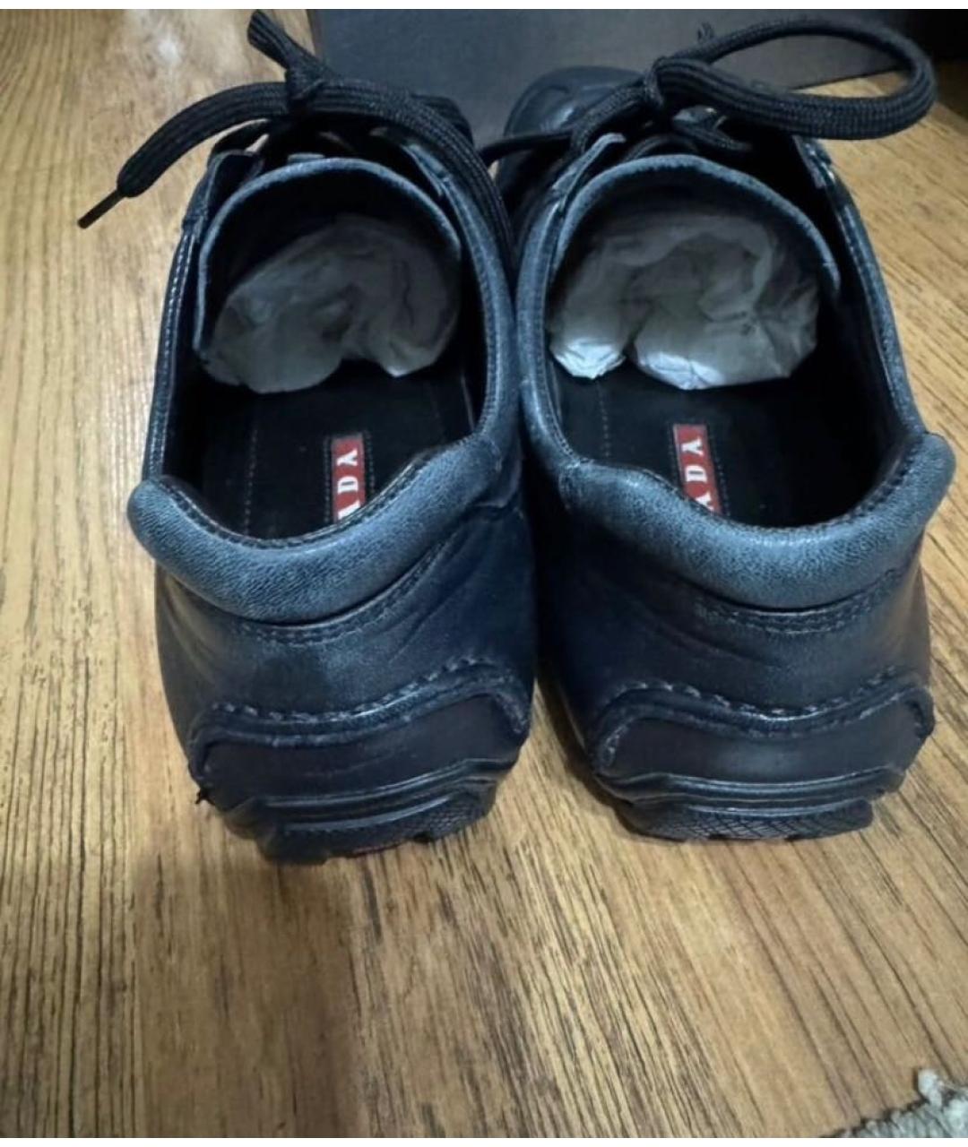 PRADA Темно-синие кожаные низкие кроссовки / кеды, фото 7