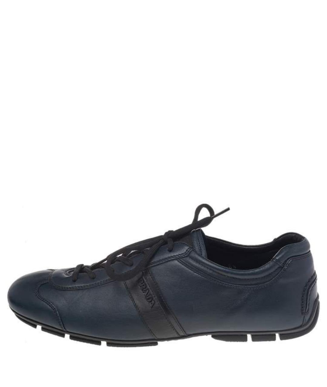 PRADA Темно-синие кожаные низкие кроссовки / кеды, фото 9
