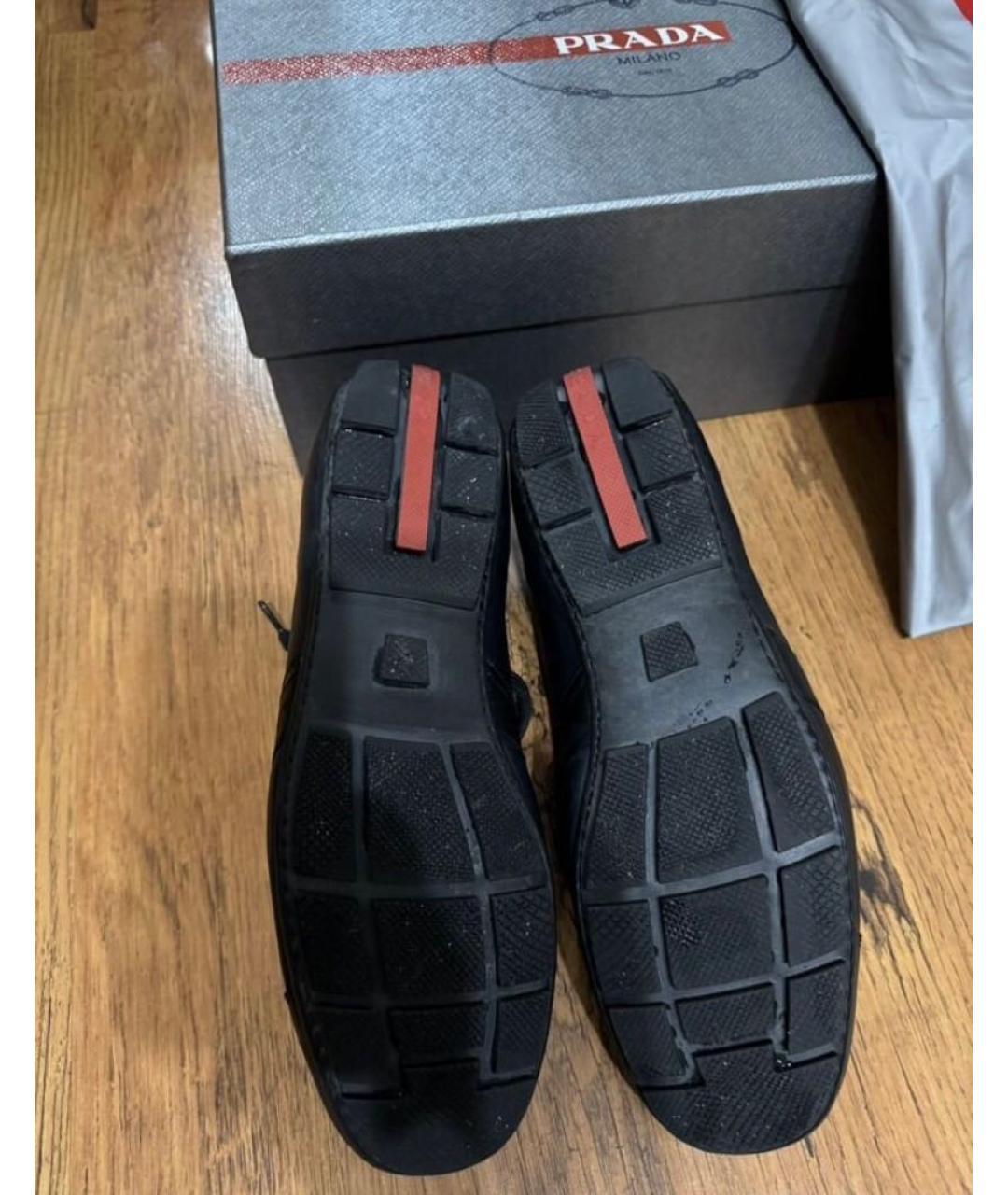 PRADA Темно-синие кожаные низкие кроссовки / кеды, фото 4