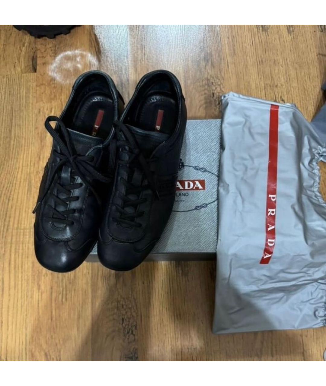 PRADA Темно-синие кожаные низкие кроссовки / кеды, фото 8