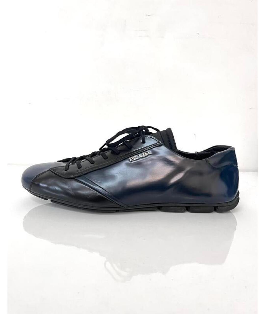 PRADA Темно-синие кожаные низкие кроссовки / кеды, фото 2