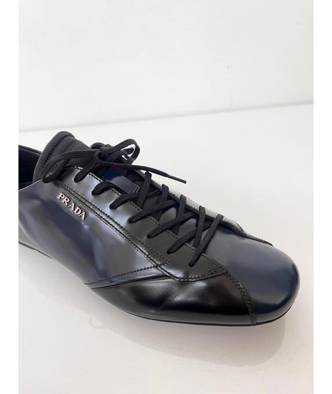 PRADA Темно-синие кожаные низкие кроссовки / кеды, фото 3