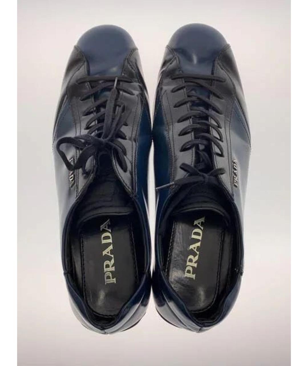 PRADA Темно-синие кожаные низкие кроссовки / кеды, фото 7