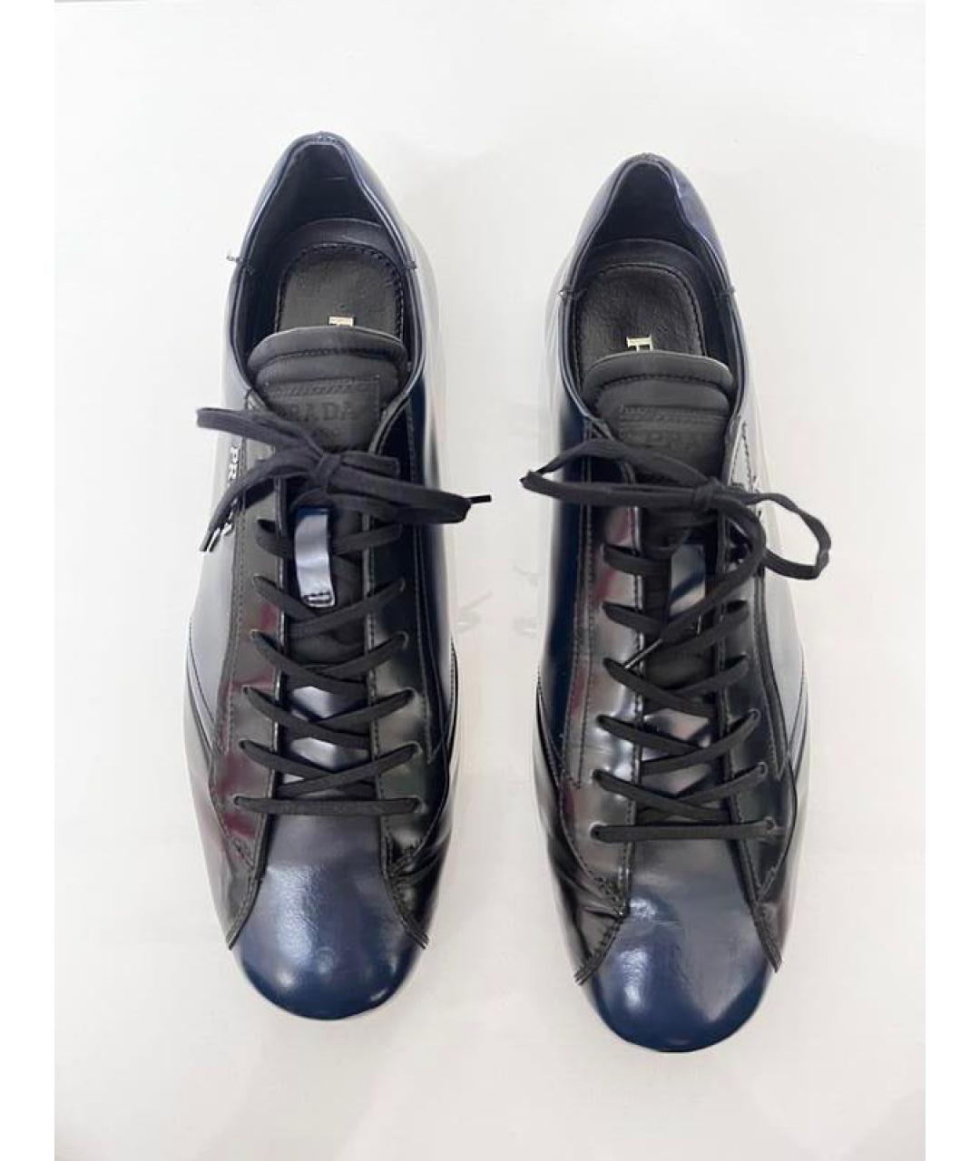 PRADA Темно-синие кожаные низкие кроссовки / кеды, фото 4