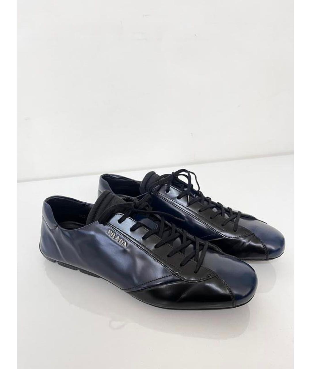 PRADA Темно-синие кожаные низкие кроссовки / кеды, фото 5