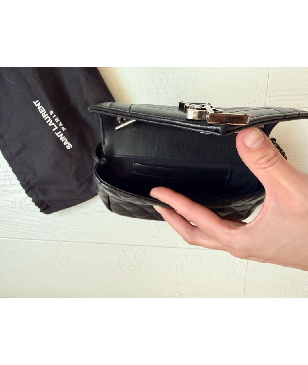 SAINT LAURENT Черная кожаная сумка через плечо, фото 3