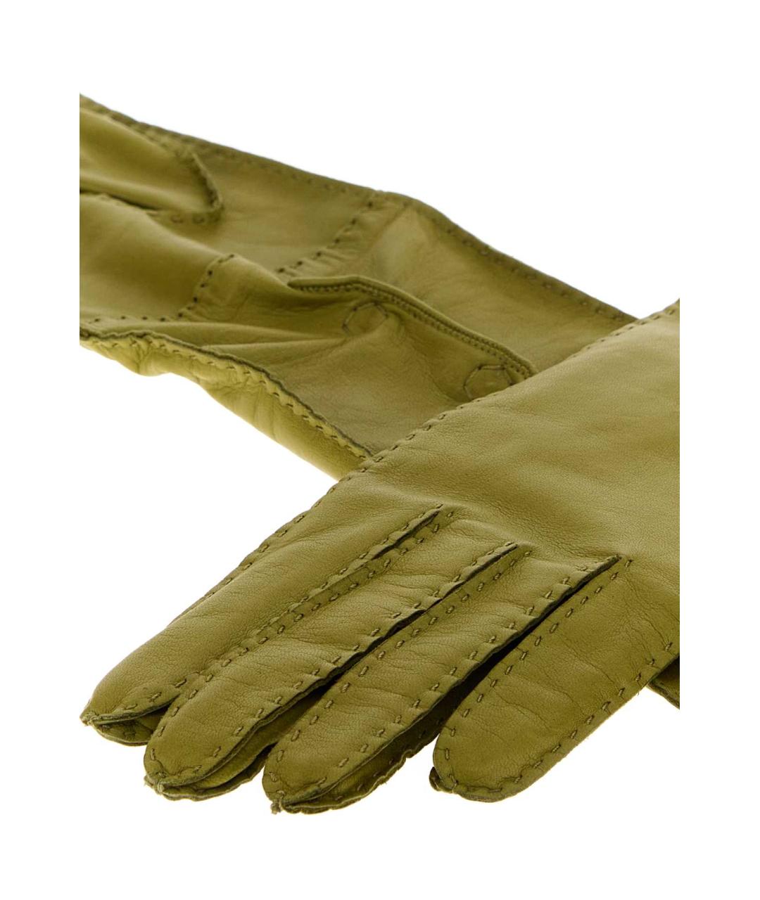 PRADA Зеленые кожаные перчатки, фото 2