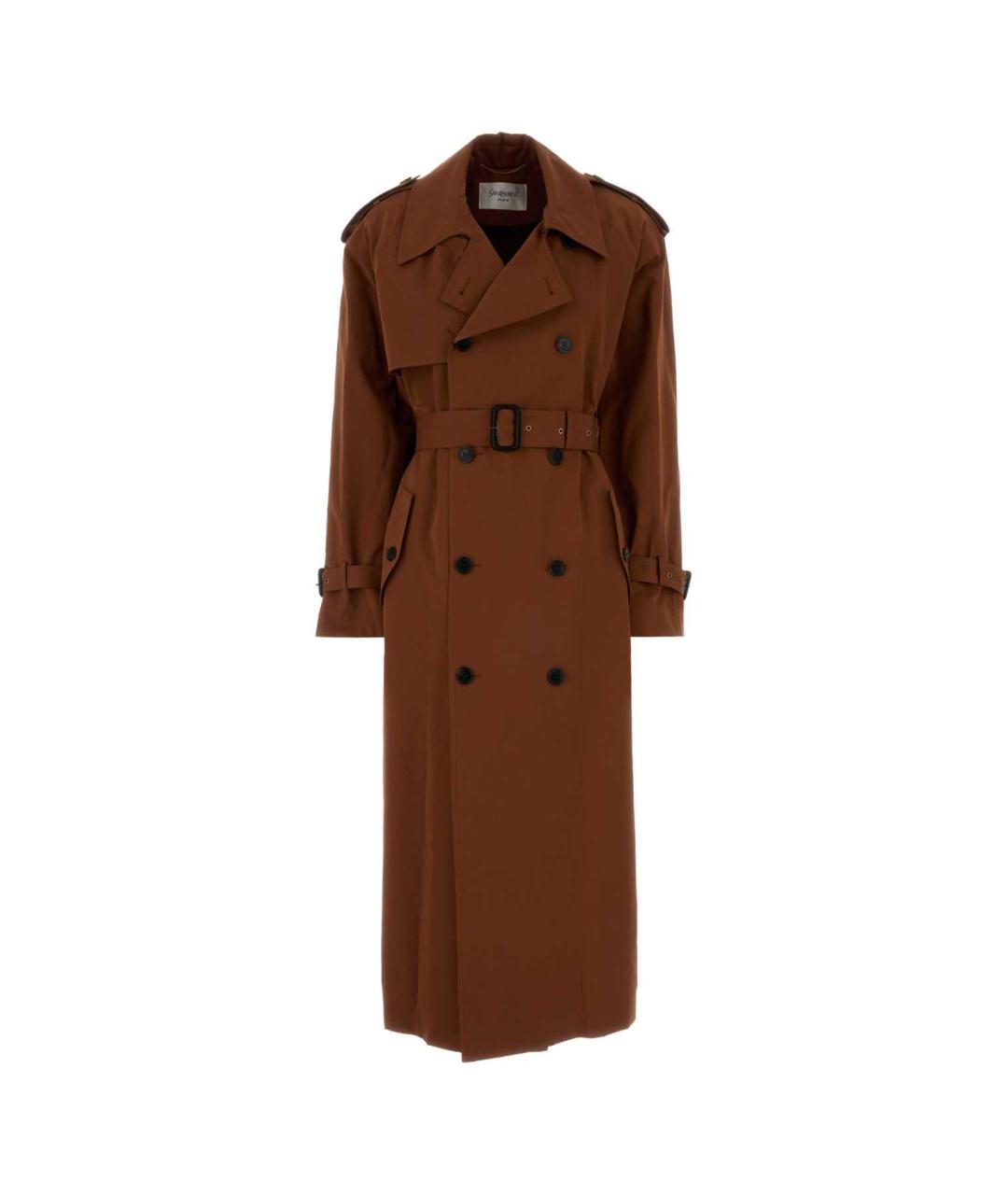 SAINT LAURENT Коричневое хлопковое пальто, фото 1