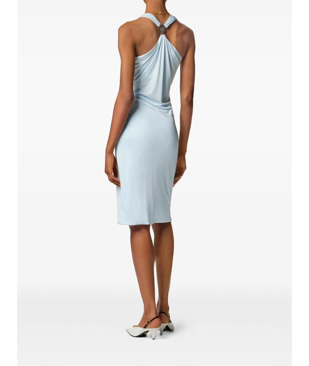 VERSACE Голубое вискозное коктейльное платье, фото 3