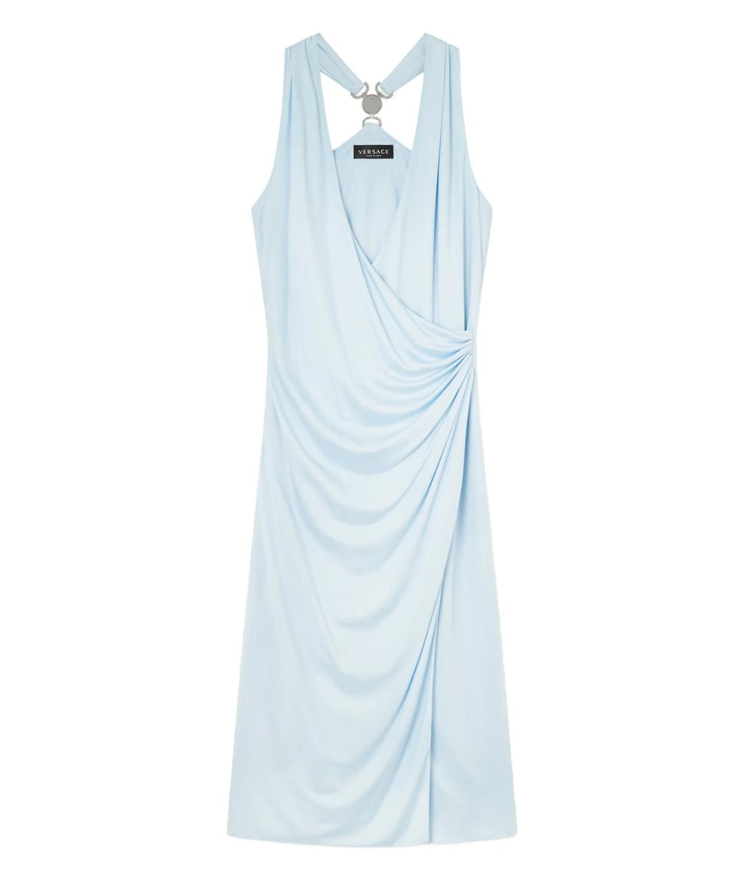 VERSACE Голубое вискозное коктейльное платье, фото 1