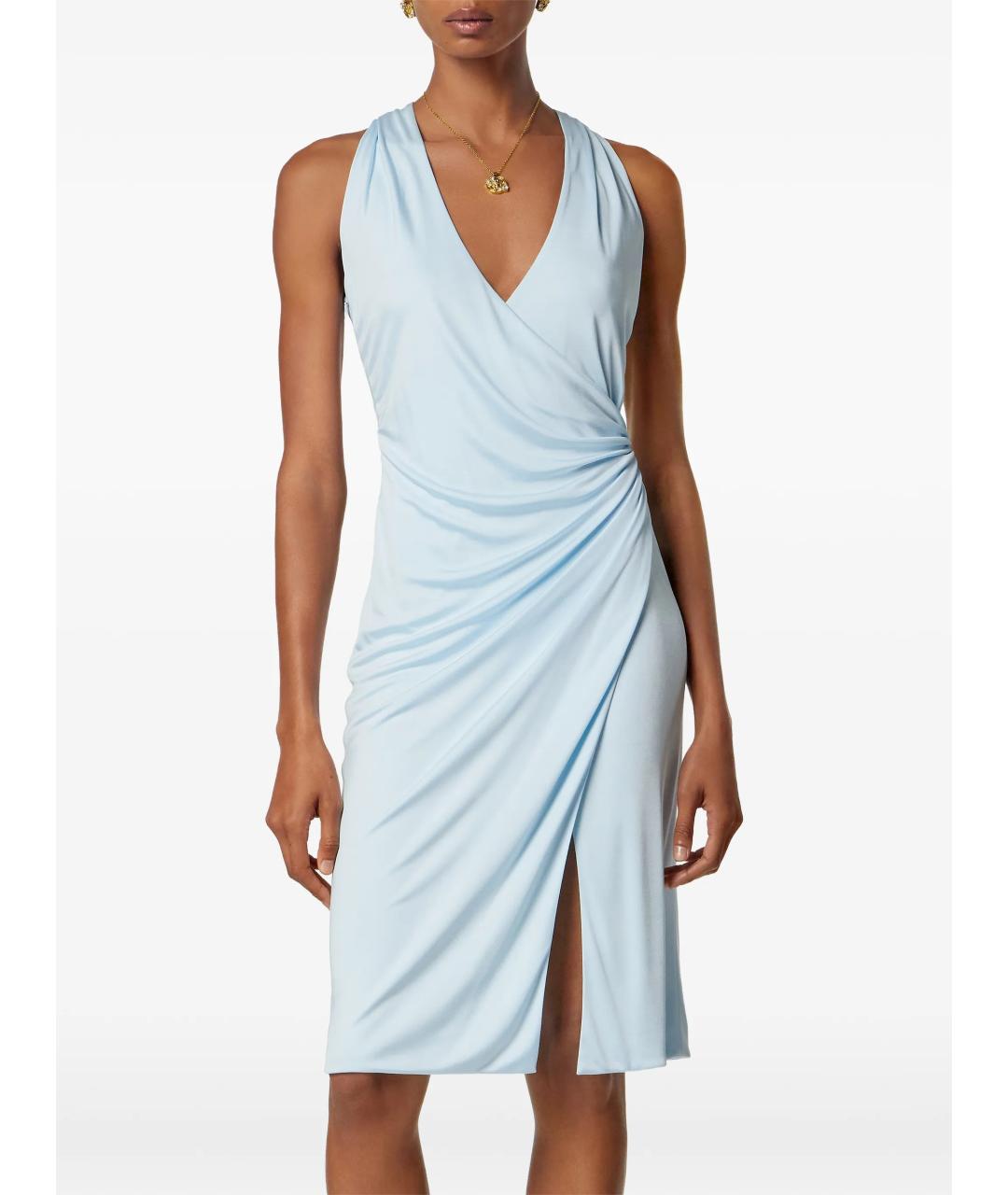 VERSACE Голубое вискозное коктейльное платье, фото 4