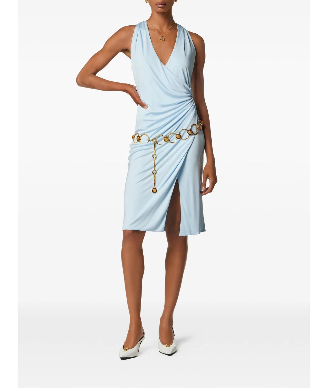 VERSACE Голубое вискозное коктейльное платье, фото 2