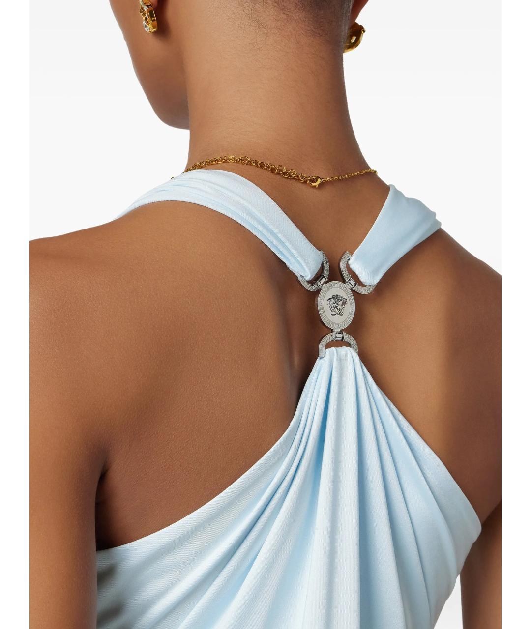 VERSACE Голубое вискозное коктейльное платье, фото 5