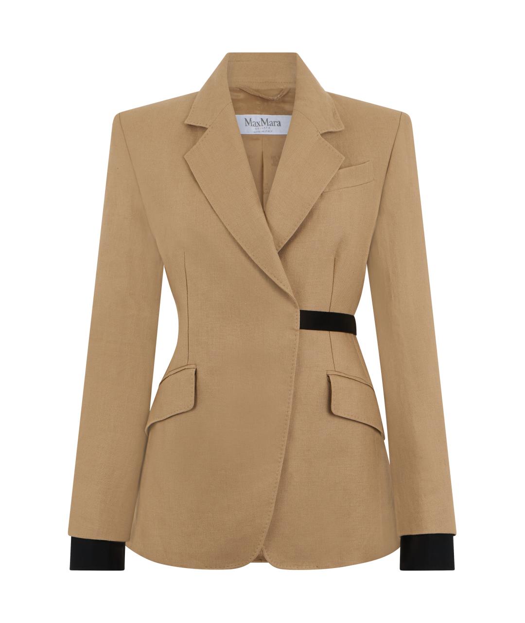 MAX MARA Бежевый льняной жакет/пиджак, фото 1