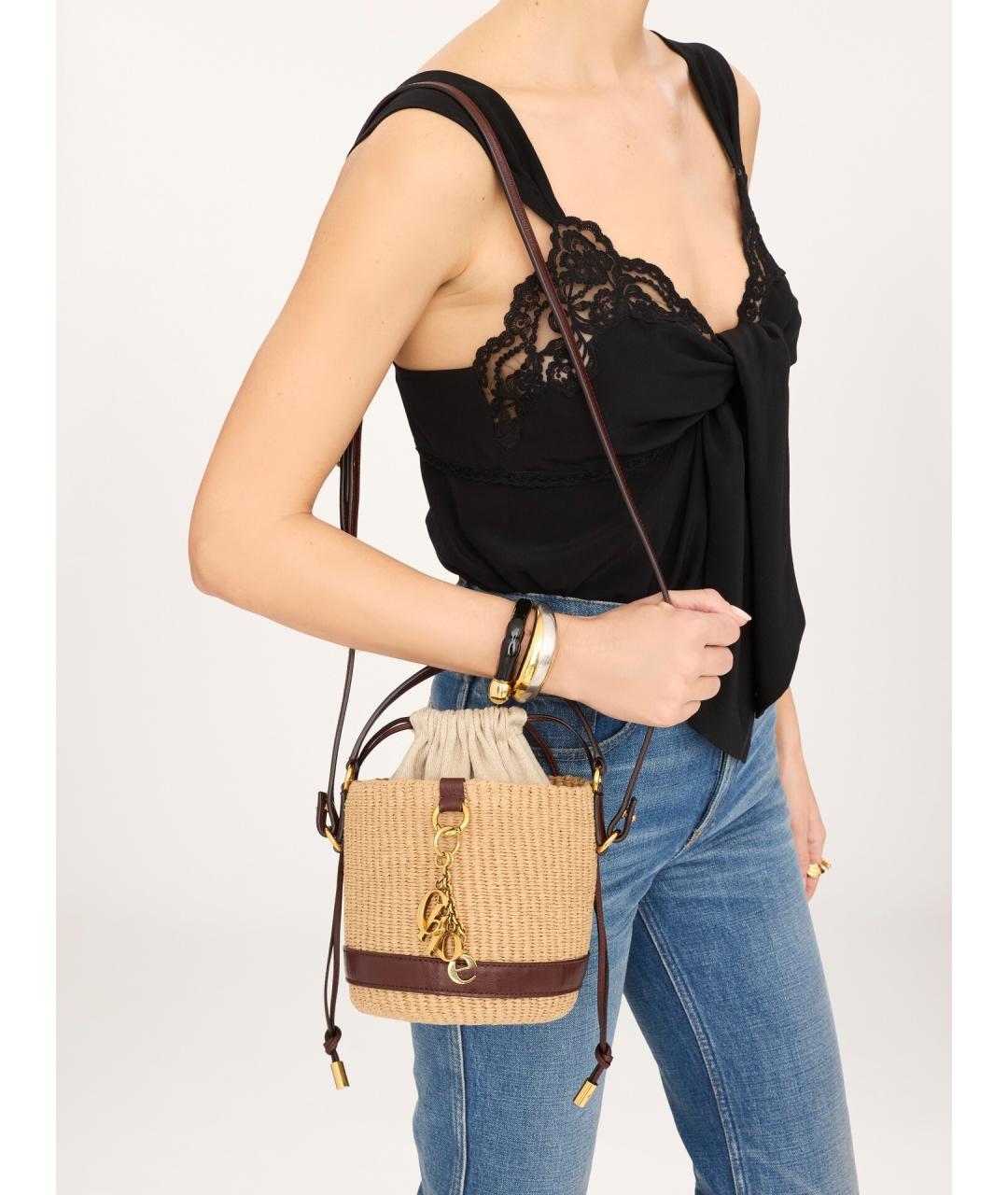 CHLOE Бежевая пелетеная сумка с короткими ручками, фото 4