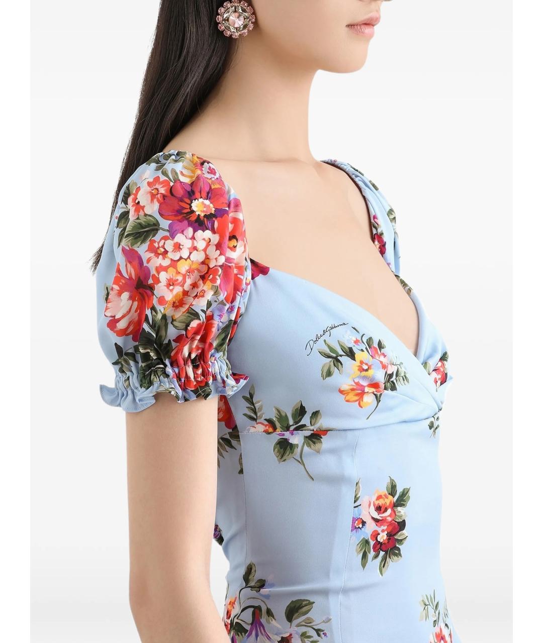 DOLCE&GABBANA Голубое шелковое повседневное платье, фото 5