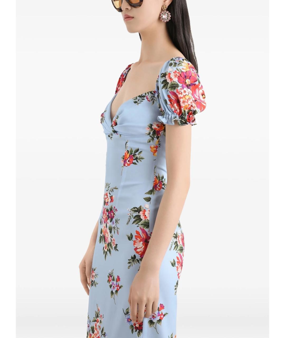 DOLCE&GABBANA Голубое шелковое повседневное платье, фото 4